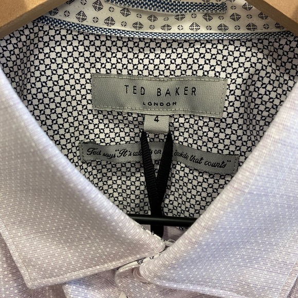 NWT Ted Baker London Micro Dot Short Sleeve Button Up Shirt - Purple - Size 4 - Picture 3 of 5